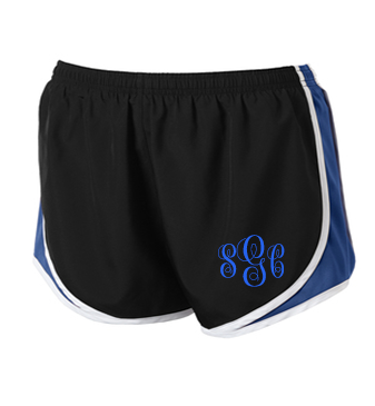 Monogrammed Athletic Shorts - Black/Royal Blue - Southern Grace Creations