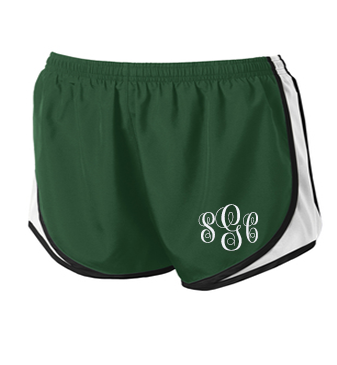 Monogrammed Athletic Shorts - Forest Green/White - Southern Grace Creations