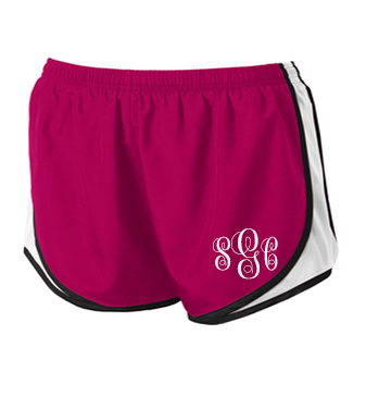 Monogrammed Athletic Shorts - Pink Raspberry/White - Southern Grace Creations