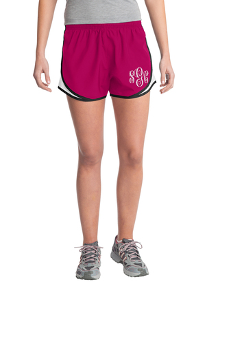 Monogrammed Athletic Shorts - Pink Raspberry/White - Southern Grace Creations