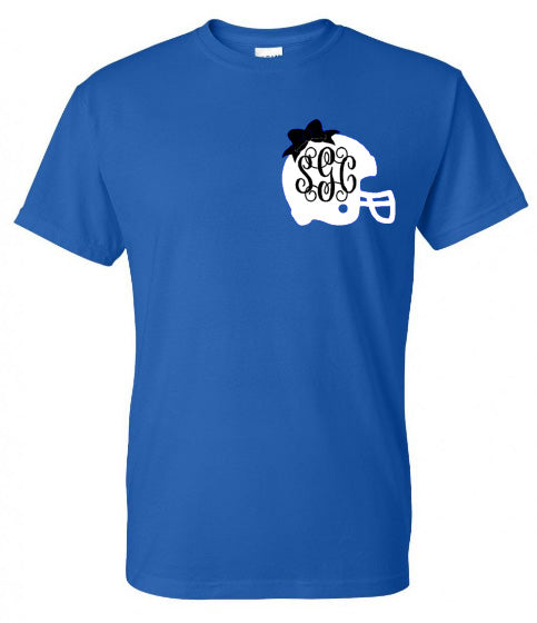 Monogrammed Football Helmet Tee (Left Chest) - Southern Grace Creations