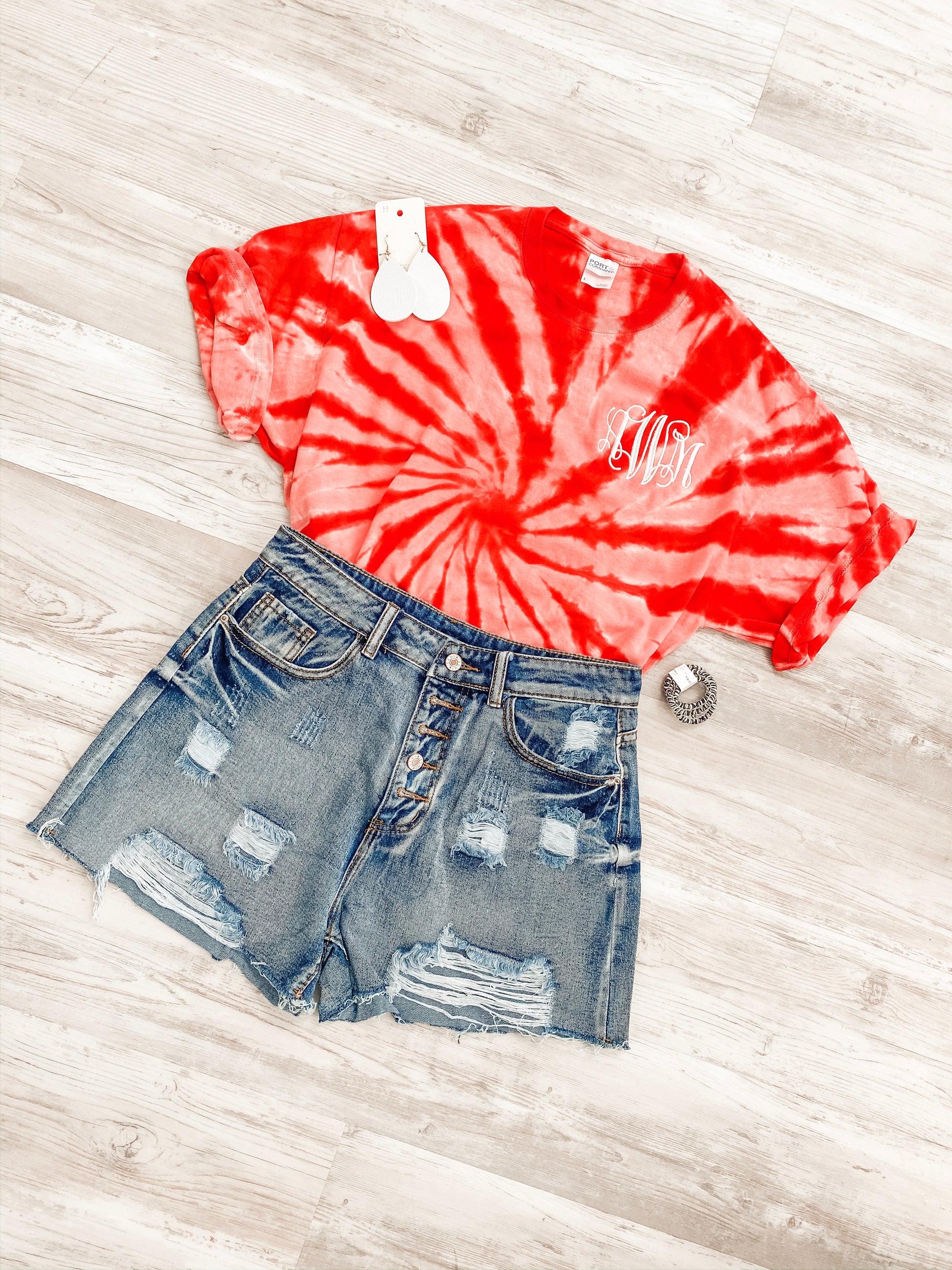 Monogrammed Tie Dye Tee - Red - Southern Grace Creations