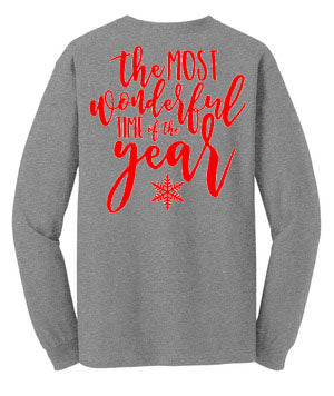 Most Wonderful Time of the Year Tee - Long Sleeve Heather Gray - Southern Grace Creations