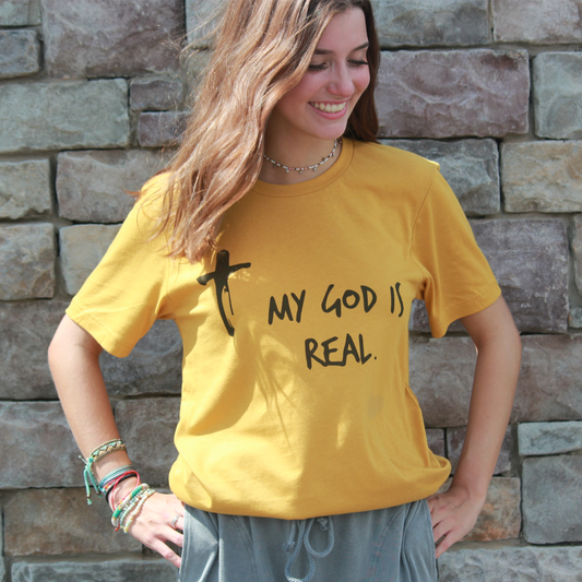 My God is Real Tee (Mustard Tee) - Southern Grace Creations