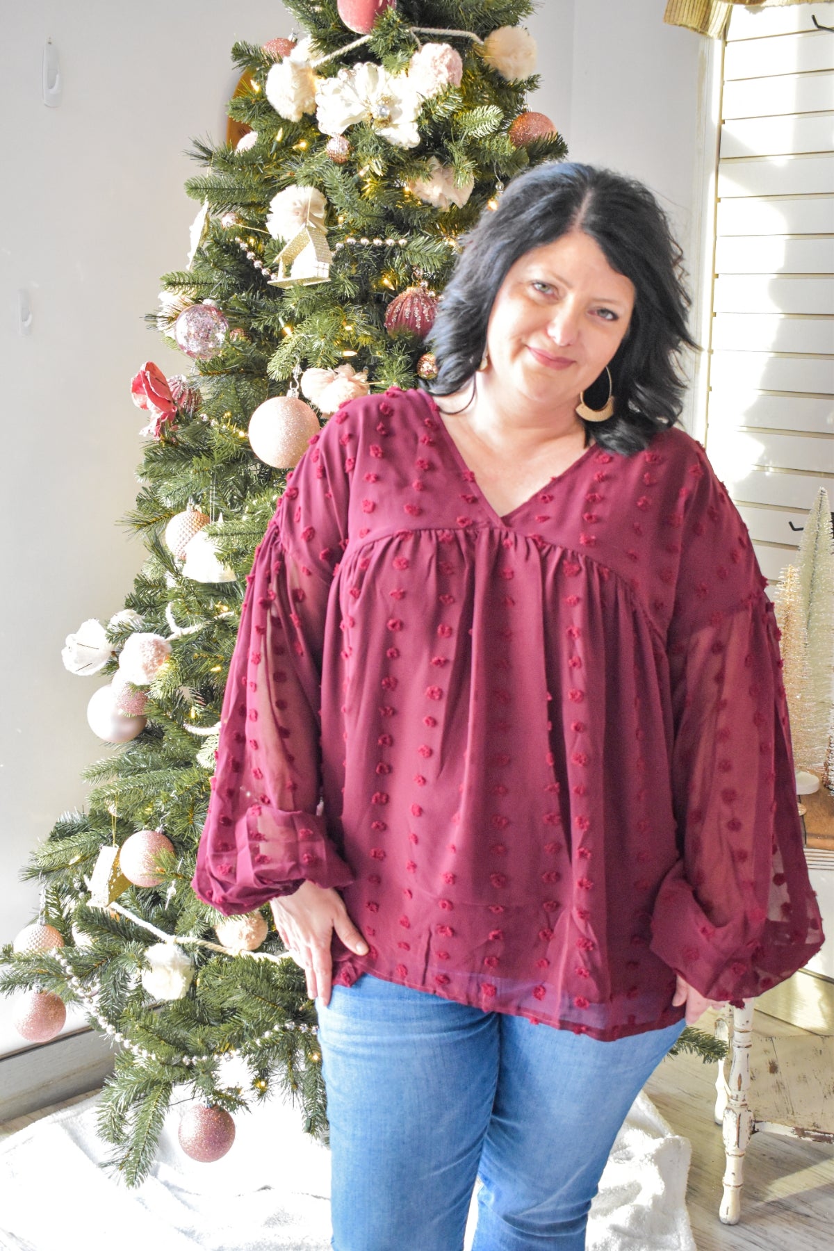 Never Forget Me Blouse-Wine - Southern Grace Creations