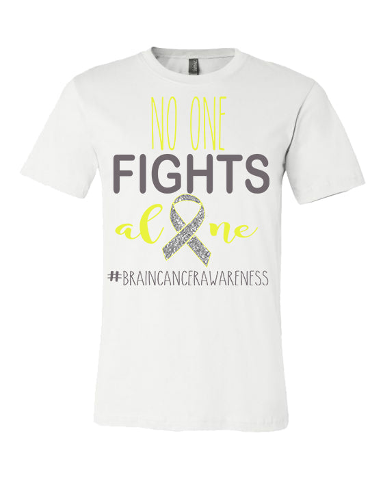 No One Fights Alone - Brain Cancer Awareness - White Tee - Southern Grace Creations
