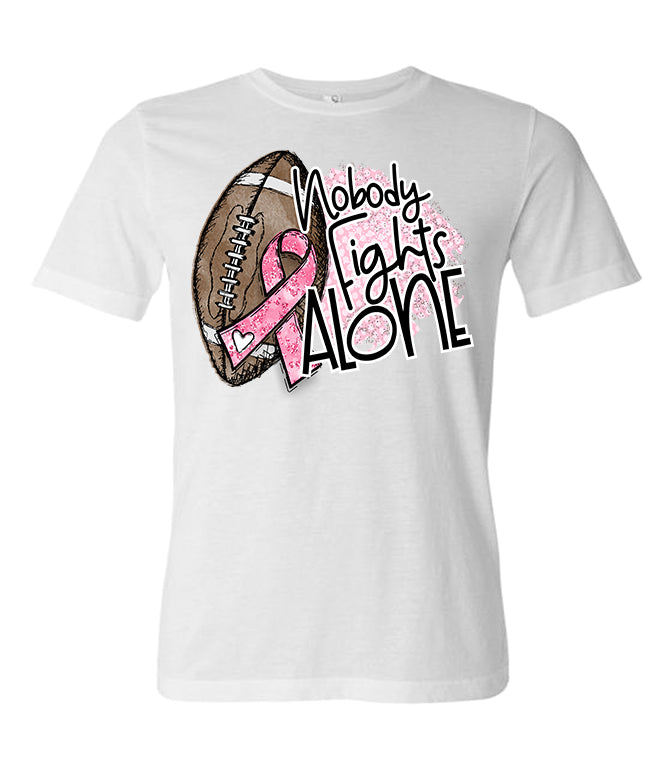 Nobody Fights Alone Football Breast Cancer Awareness - White Tee - Southern Grace Creations