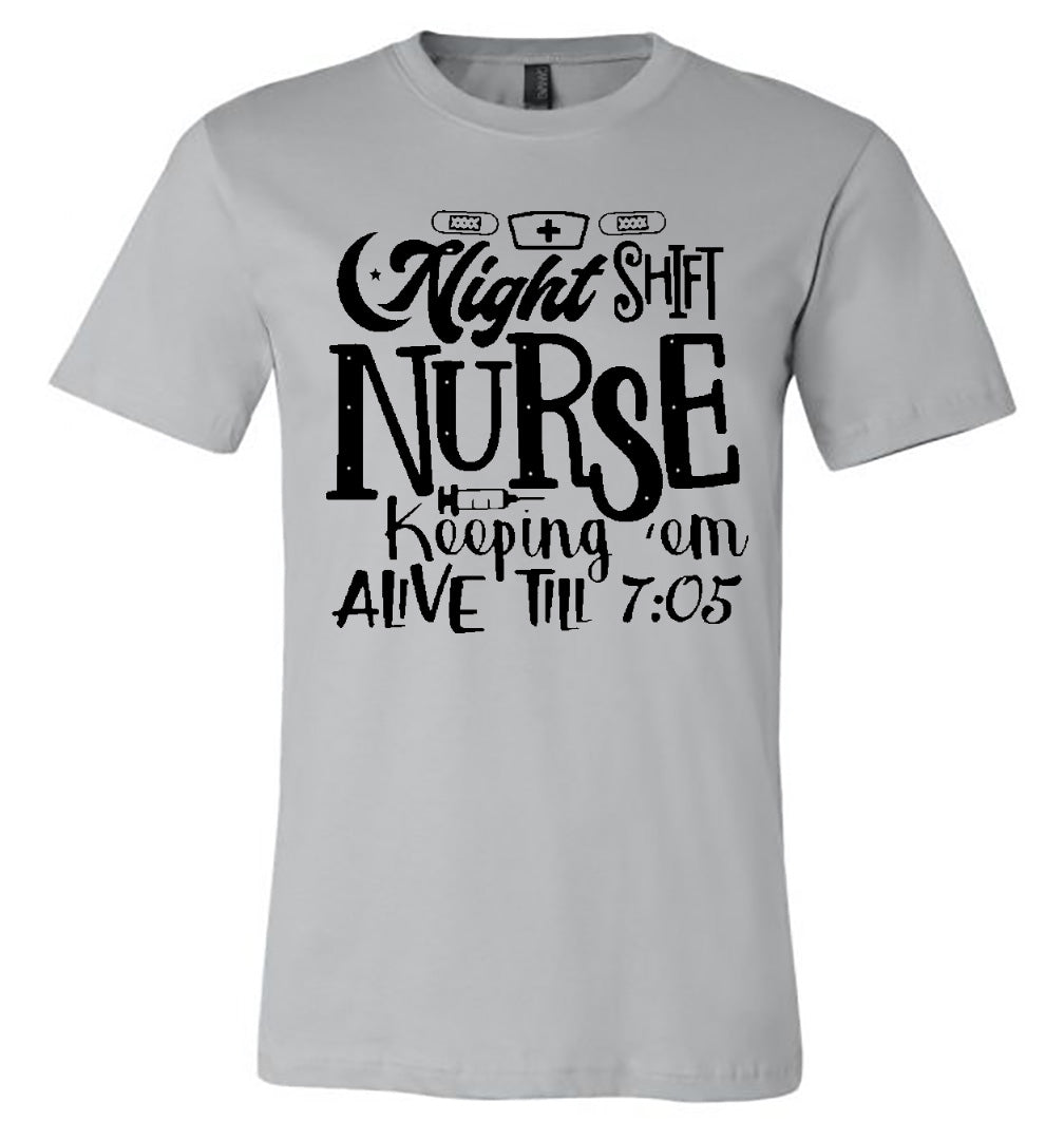 Nurse - Night Shift - Silver Short-Sleeve Tee - Southern Grace Creations