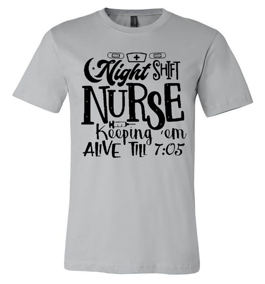 Nurse - Night Shift - Silver Short-Sleeve Tee - Southern Grace Creations