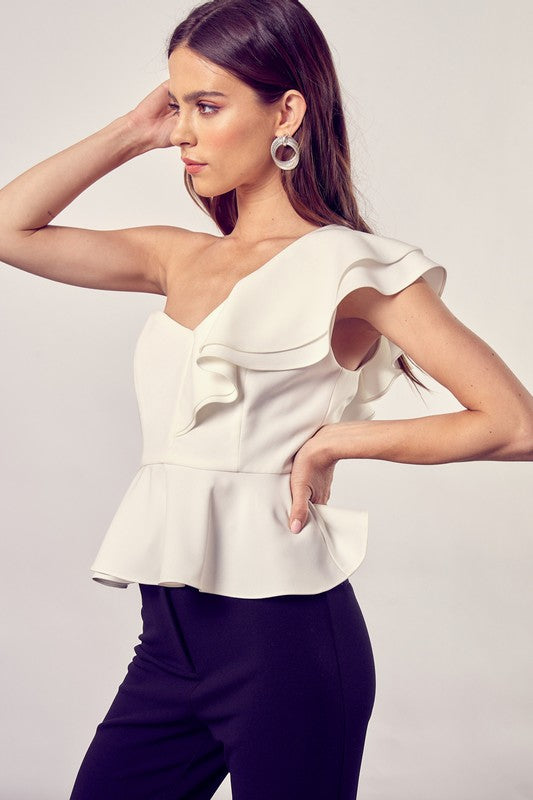 ONE SHOULDER RUFFLE PEPLUM TOP - Southern Grace Creations