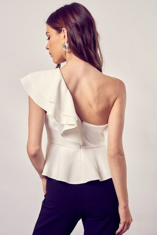 ONE SHOULDER RUFFLE PEPLUM TOP - Southern Grace Creations