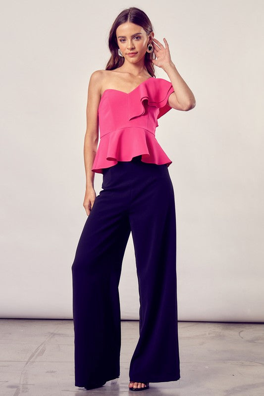 ONE SHOULDER RUFFLE PEPLUM TOP - Southern Grace Creations