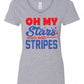 Oh My Stars and Stripes - Sport Grey LADIES V-Neck Tee - Southern Grace Creations