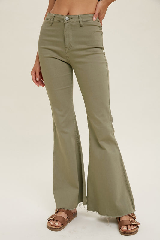 Olive High Rise Flare Leg Jeans - Southern Grace Creations