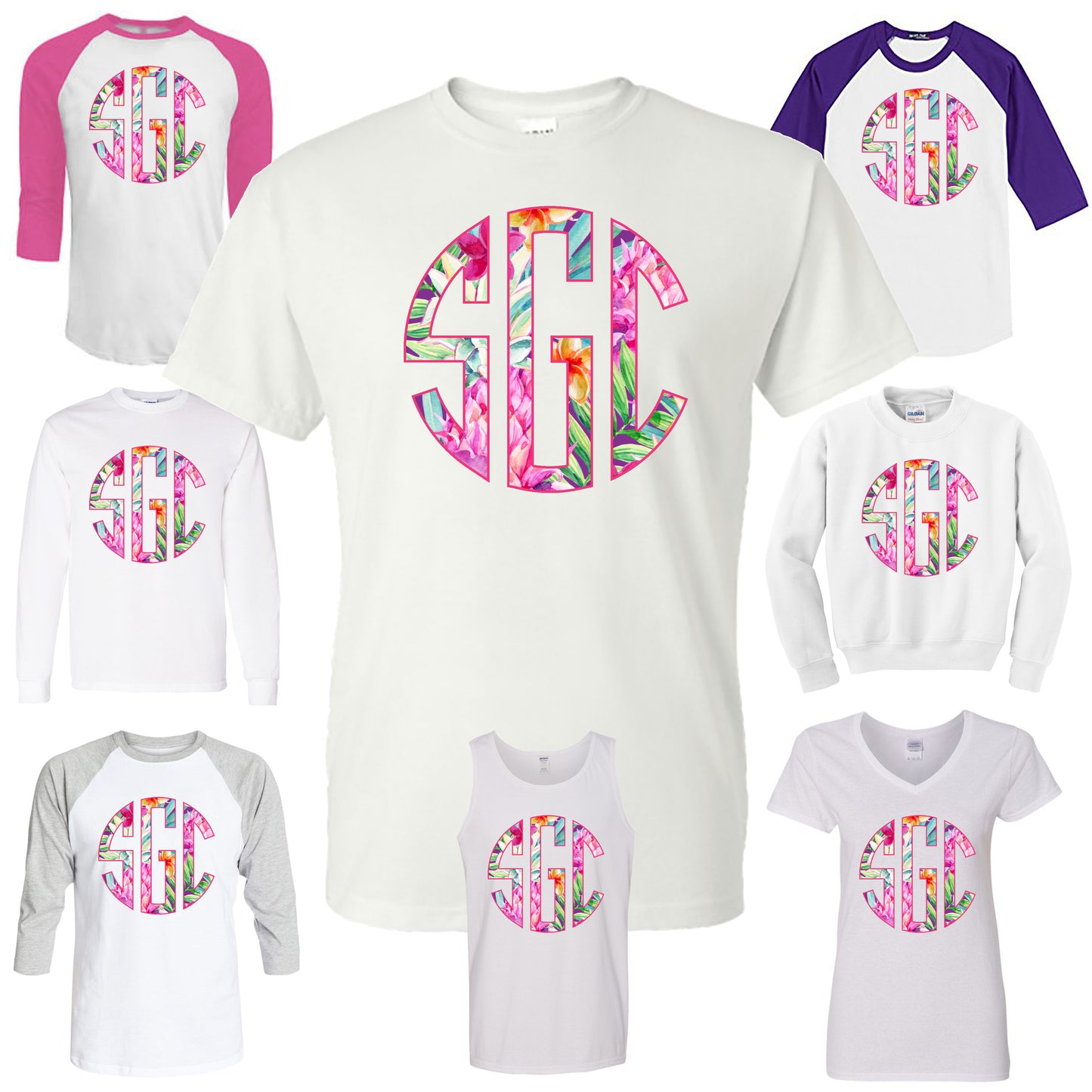 PINEAPPLE FLORAL CIRCLE MONOGRAM PRINTED SHIRT - Southern Grace Creations