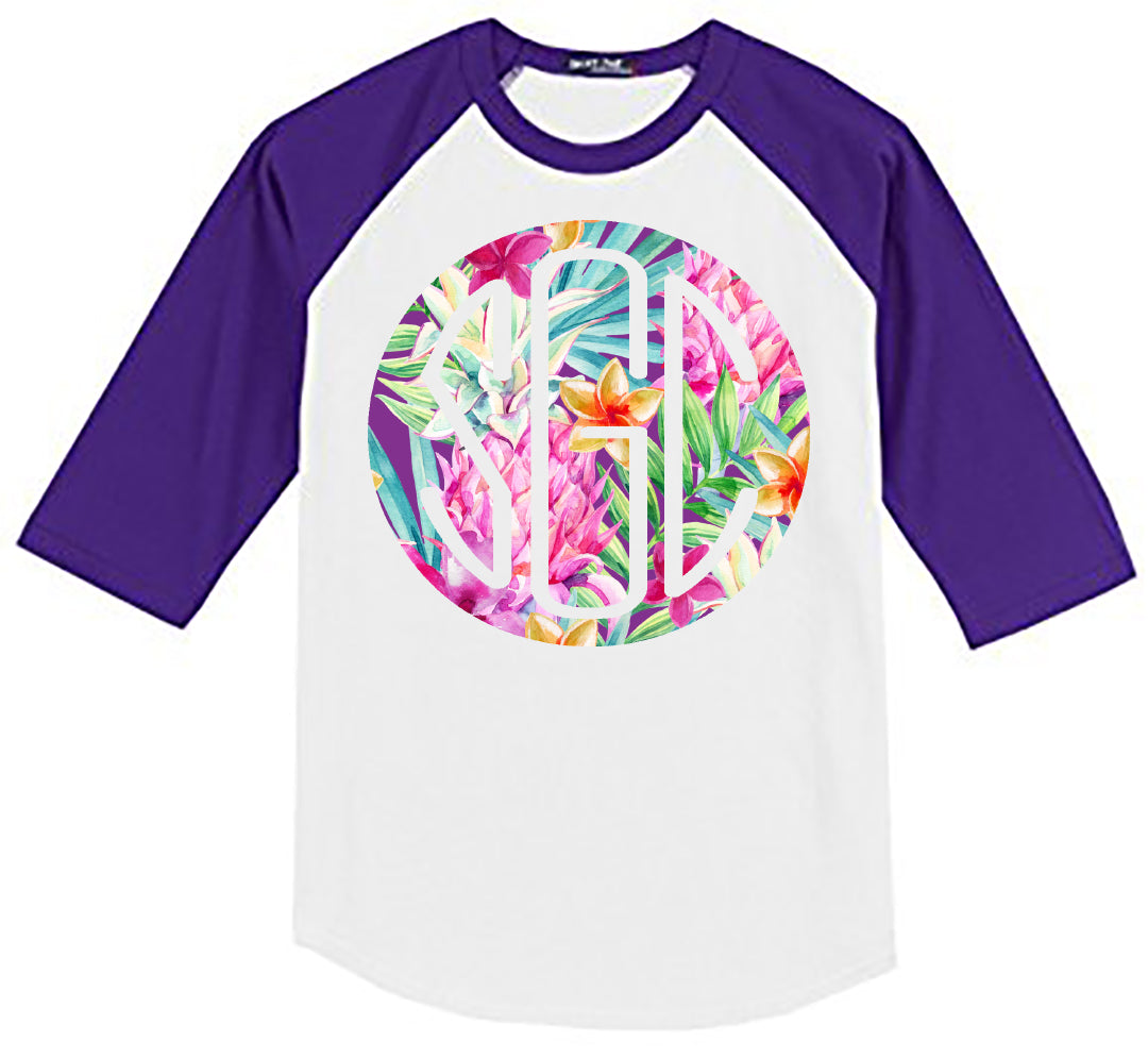 PINEAPPLE FLORAL ROUND MONOGRAM PRINTED SHIRT - Southern Grace Creations
