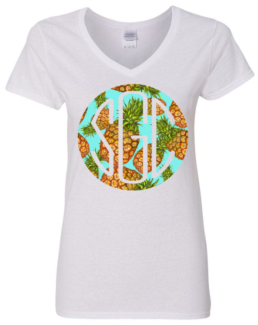 PINEAPPLE ROUND MONOGRAM PRINTED SHIRT - Southern Grace Creations