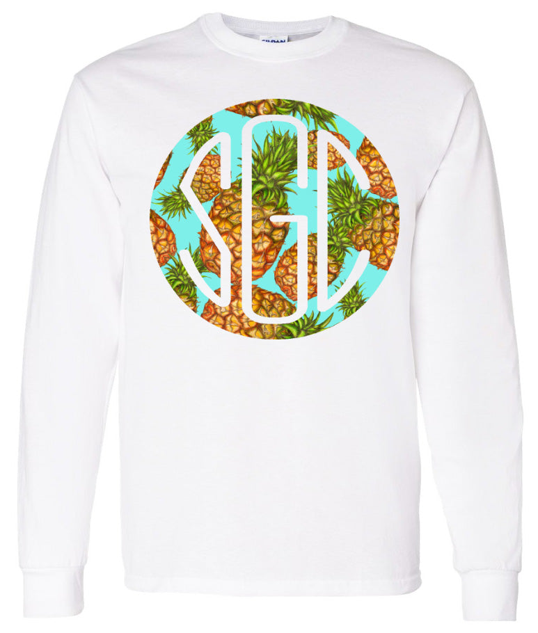 PINEAPPLE ROUND MONOGRAM PRINTED SHIRT - Southern Grace Creations