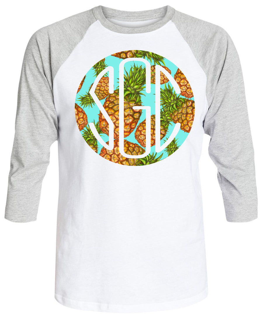 PINEAPPLE ROUND MONOGRAM PRINTED SHIRT - Southern Grace Creations