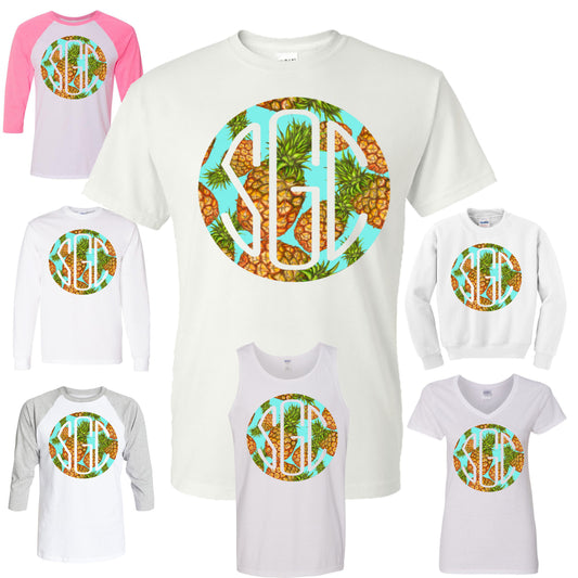 PINEAPPLE ROUND MONOGRAM PRINTED SHIRT - Southern Grace Creations