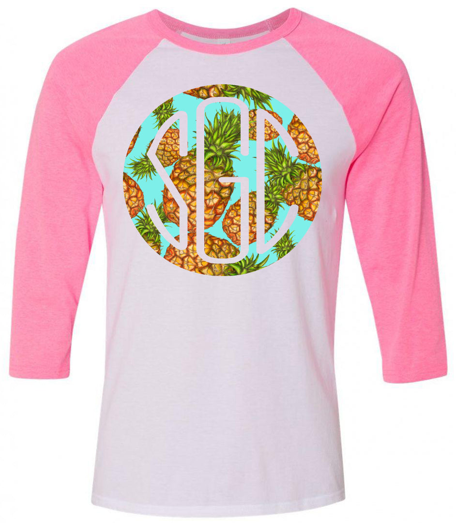 PINEAPPLE ROUND MONOGRAM PRINTED SHIRT - Southern Grace Creations