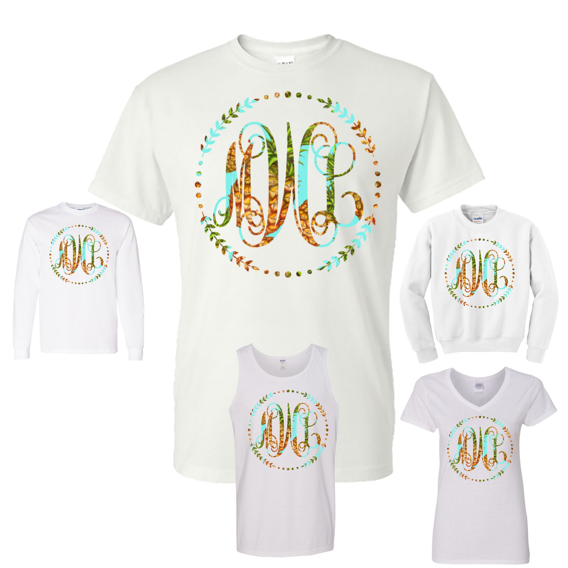 PINEAPPLE VINE MONOGRAM PRINTED SHIRT - Southern Grace Creations