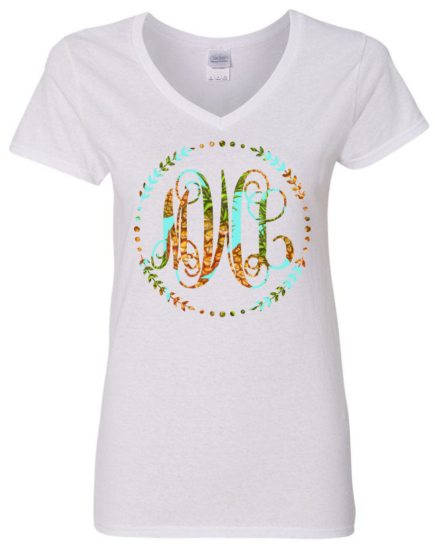 PINEAPPLE VINE MONOGRAM PRINTED SHIRT - Southern Grace Creations