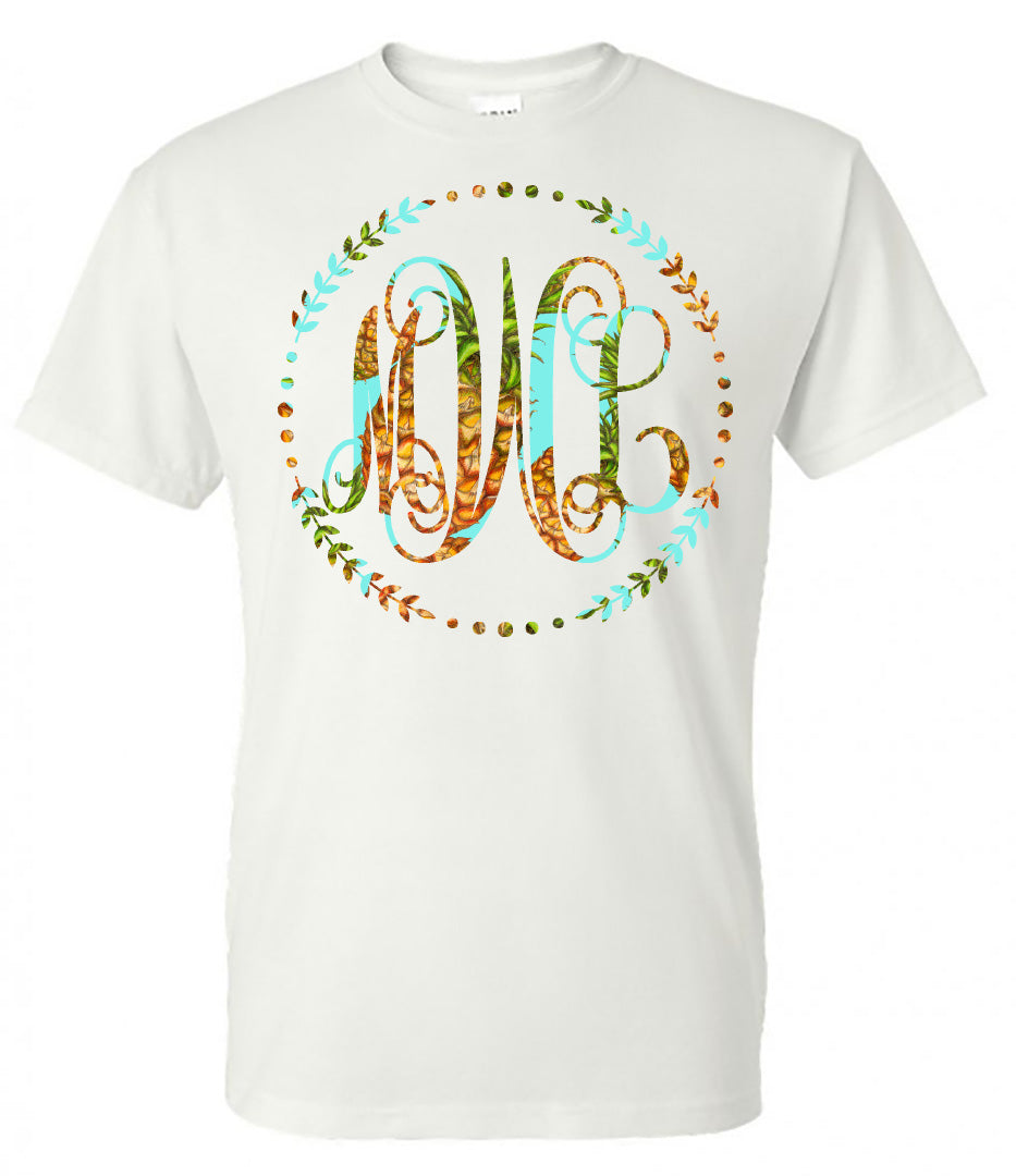 PINEAPPLE VINE MONOGRAM PRINTED SHIRT - Southern Grace Creations