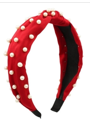 Pearl Studded Headband (Red) - Southern Grace Creations
