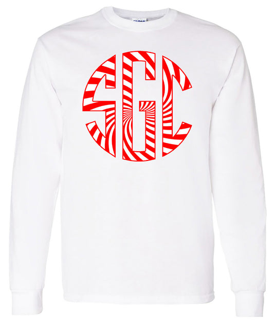 Peppermint Monogram - White Long Sleeve - Southern Grace Creations