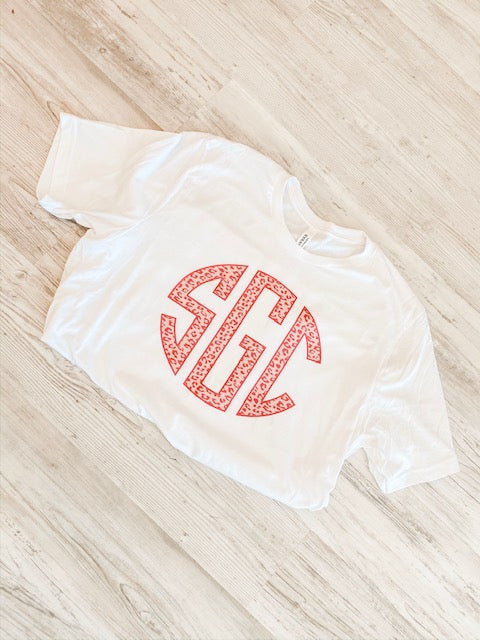 Pink Leopard Print Monogram Tee - Southern Grace Creations