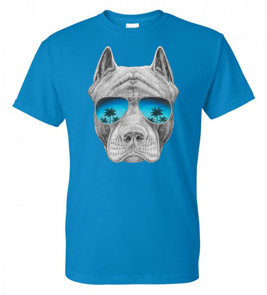Pitbull with Palm Tree Sunglasses - Sapphire Tee - Southern Grace Creations
