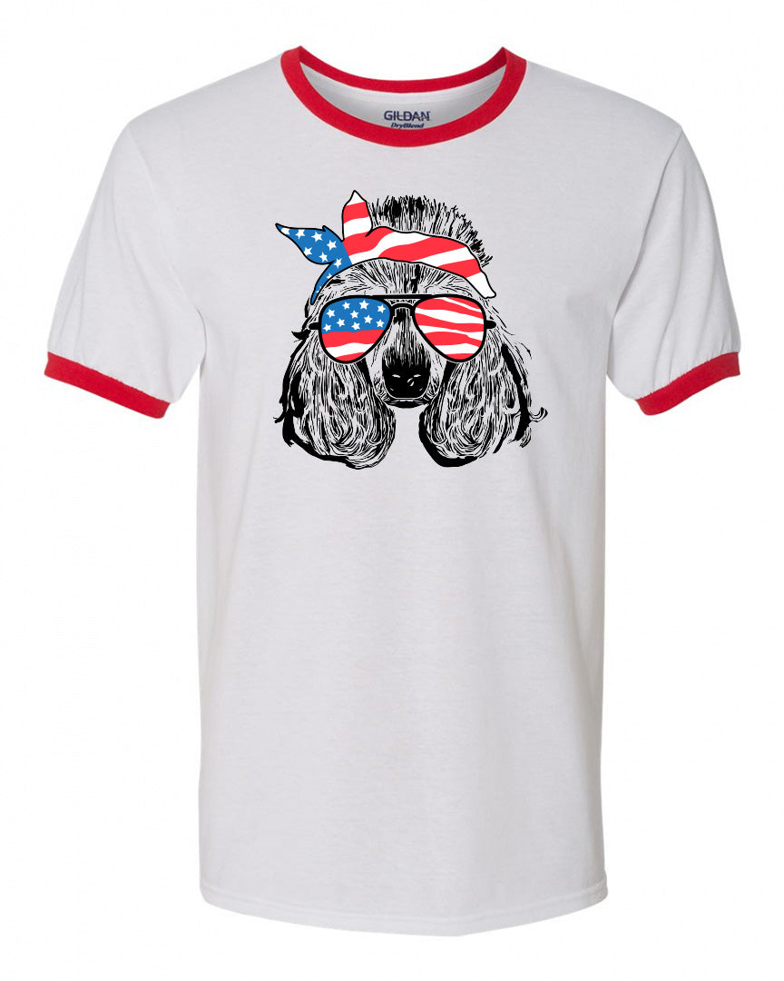 Poodle with Flag Bandana & Glasses Tee - Southern Grace Creations