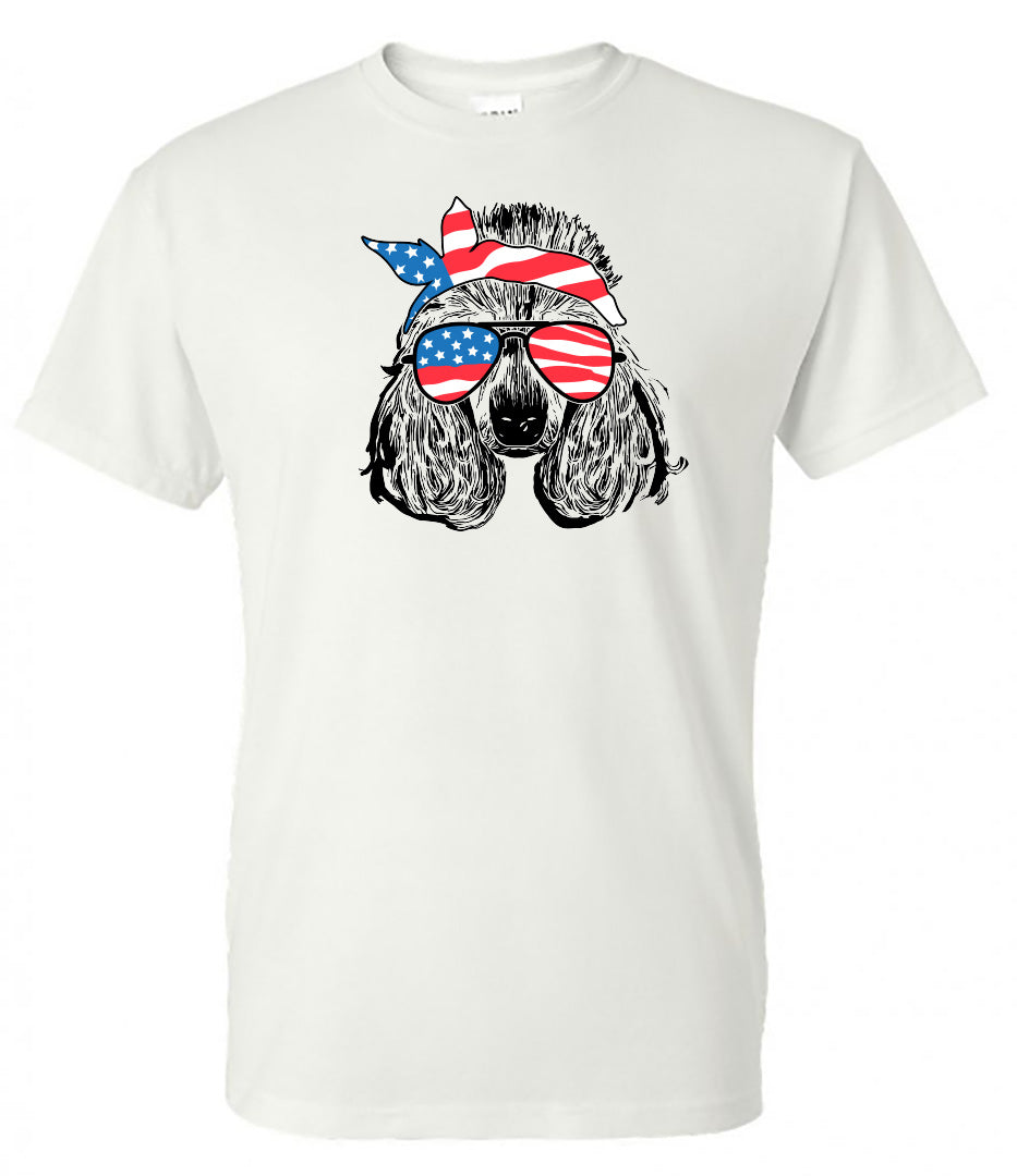 Poodle with Flag Bandana & Glasses Tee - Southern Grace Creations