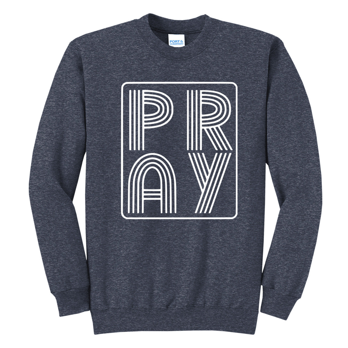 Pray Striped Letters Box - Heather Navy (Tee/Hoodie/Sweatshirt) - Southern Grace Creations