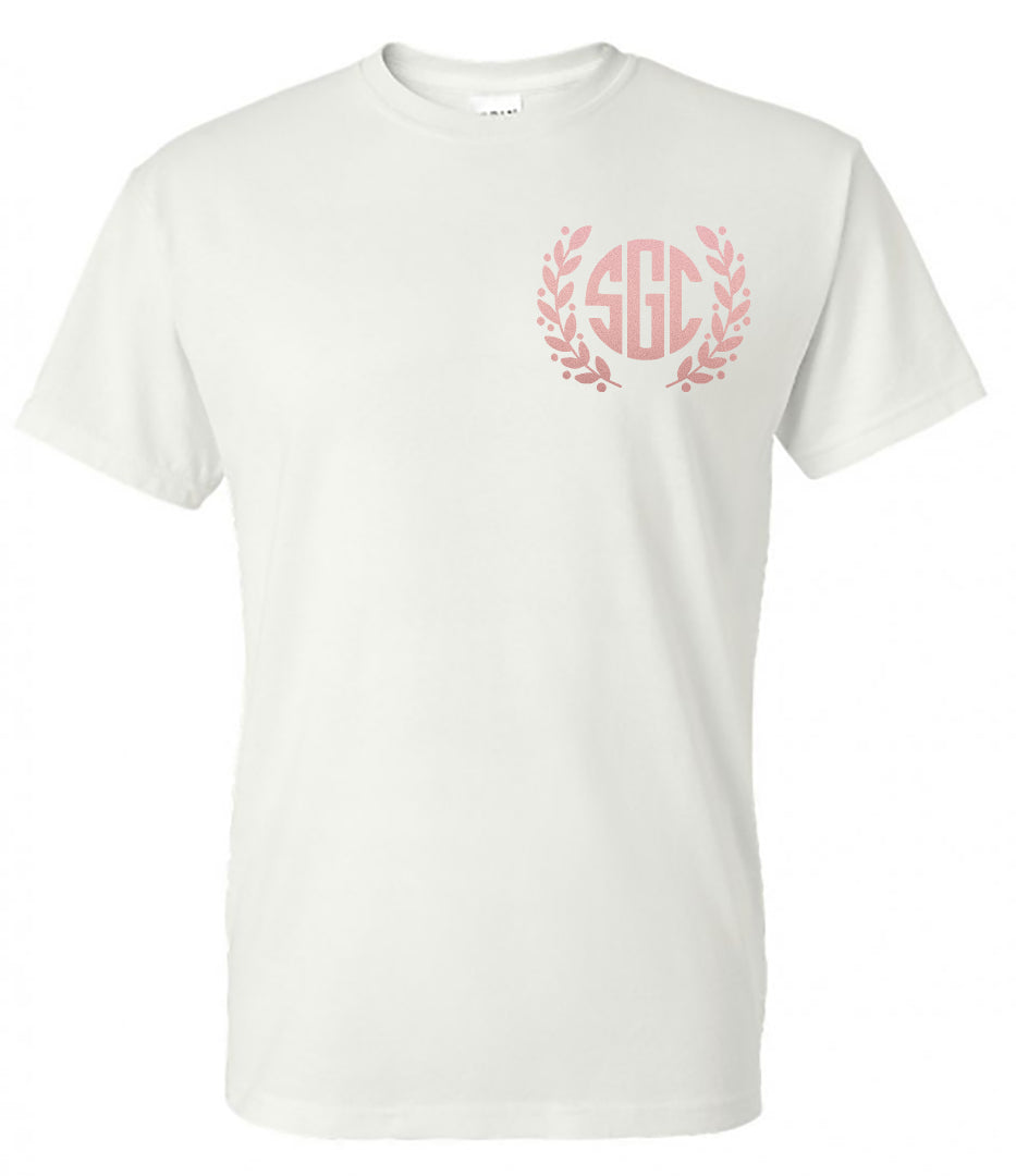 ROSE GOLD LAURAL MONOGRAM - WHITE SHORT SLEEVE TEE - Southern Grace Creations