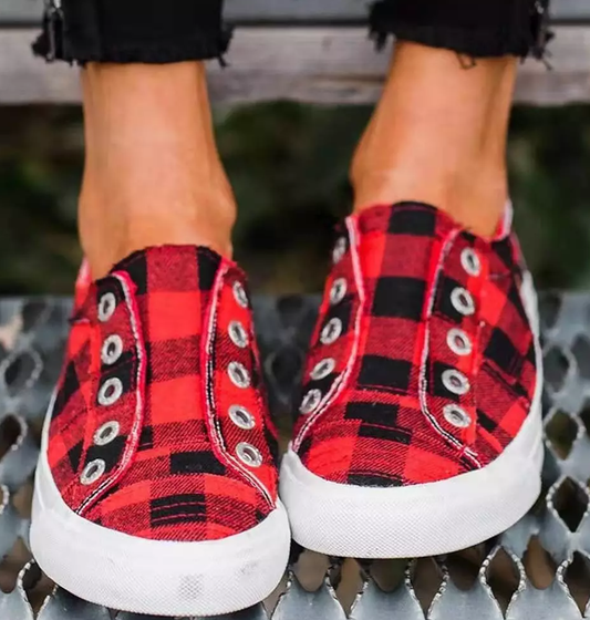 Red Plaid Canvas Shoes - Southern Grace Creations