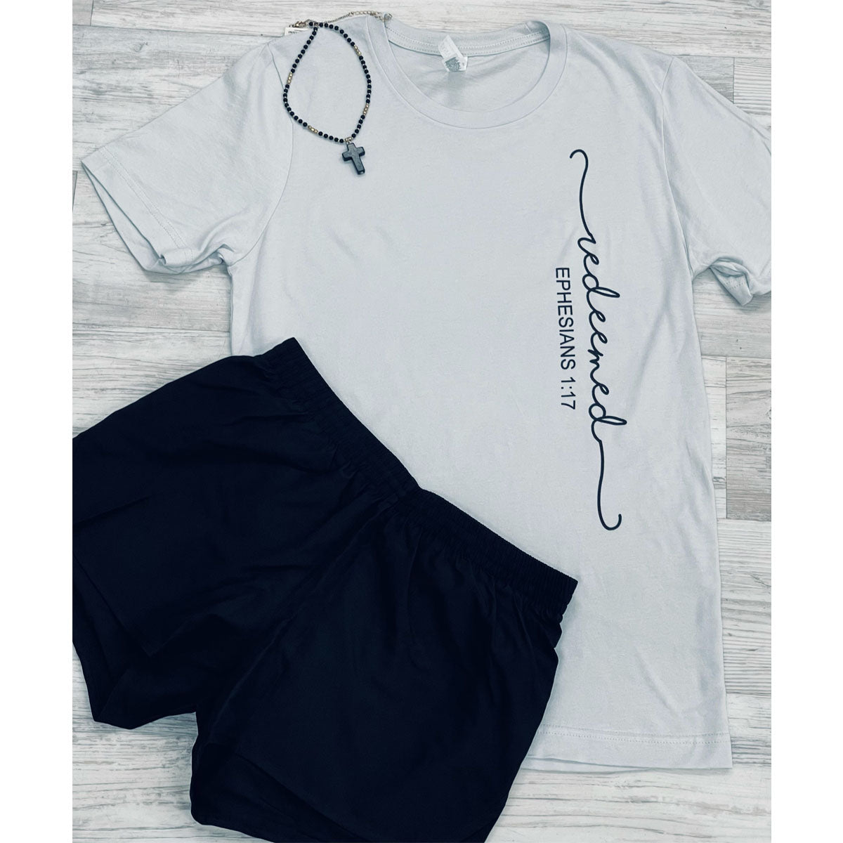 Redeemed Set (Silver Tee/Black Shorts) - Southern Grace Creations