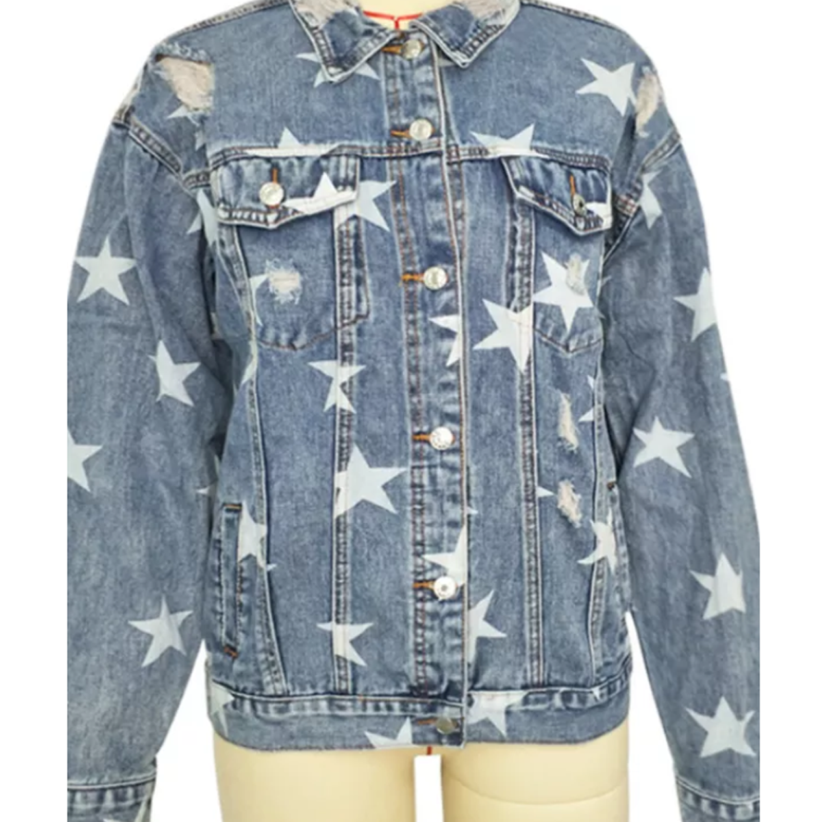 Ripped Star Loose Denim Jacket - Southern Grace Creations