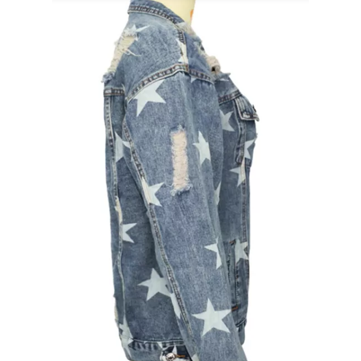 Ripped Star Loose Denim Jacket - Southern Grace Creations