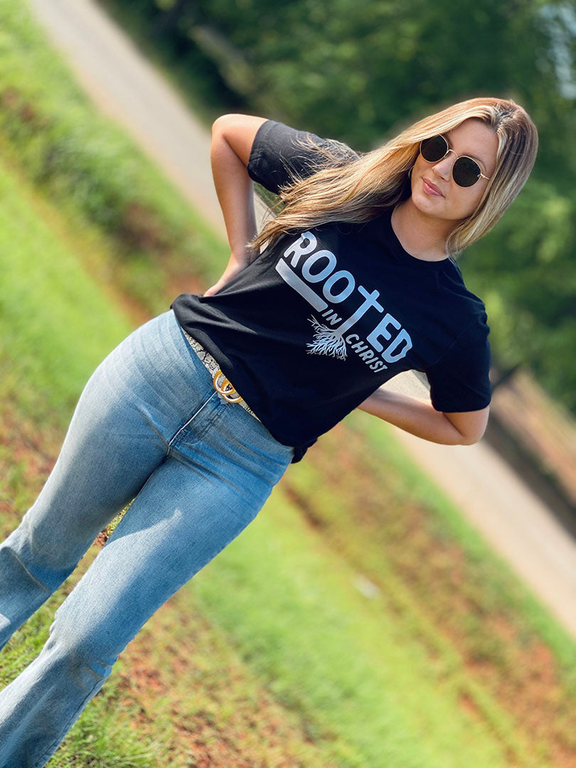 Rooted In Christ Tee - Black - Southern Grace Creations