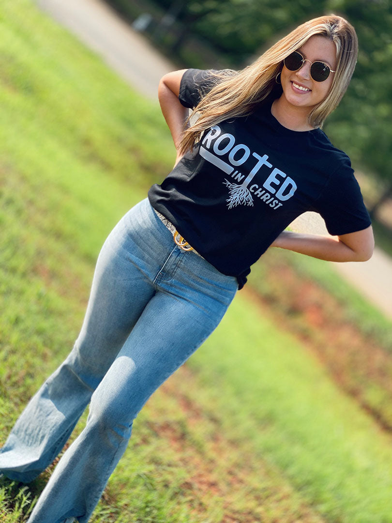 Rooted In Christ Tee - Black - Southern Grace Creations