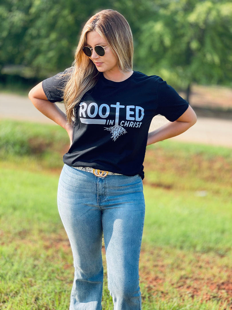 Rooted In Christ Tee - Black - Southern Grace Creations