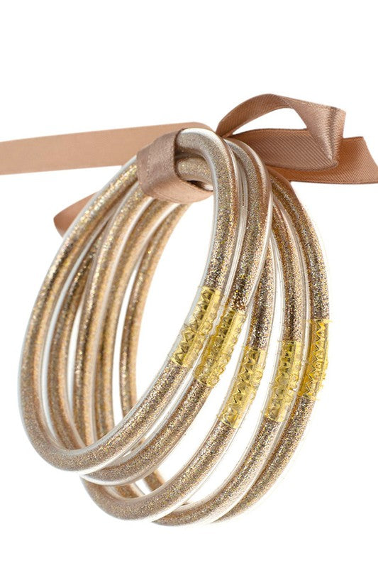 Rose Gold Sparkle Jelly Tube Bracelet 5pc Set - Southern Grace Creations