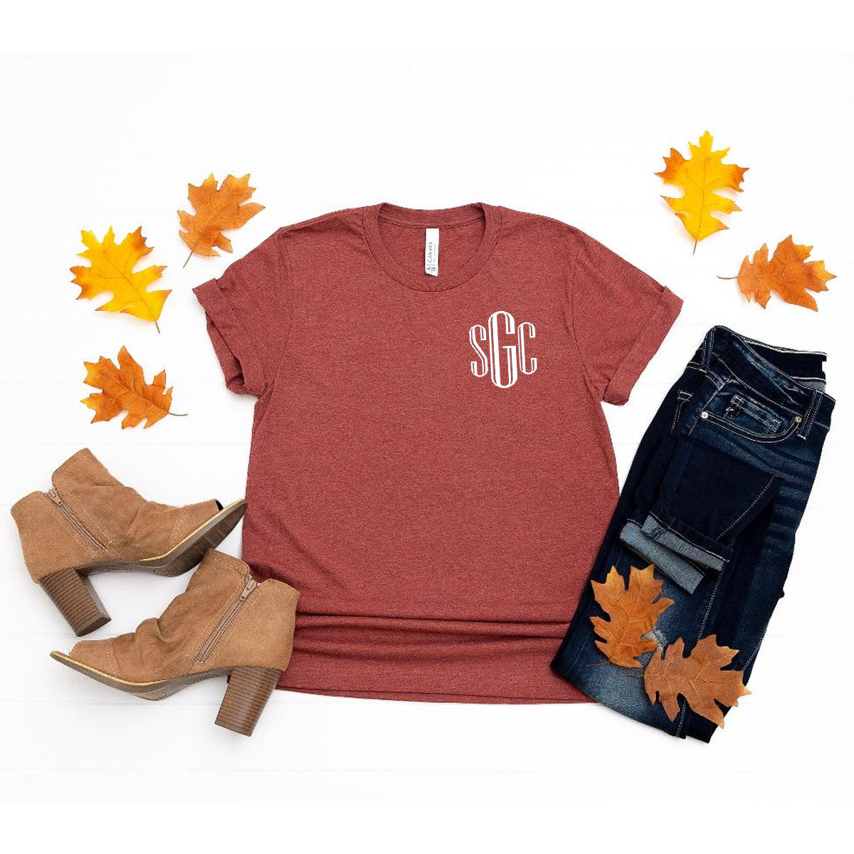 Rust Monogrammed (Left Chest) Short Sleeve Tee - Southern Grace Creations