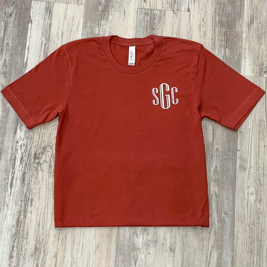 Rust Monogrammed (Left Chest) Short Sleeve Tee - Southern Grace Creations