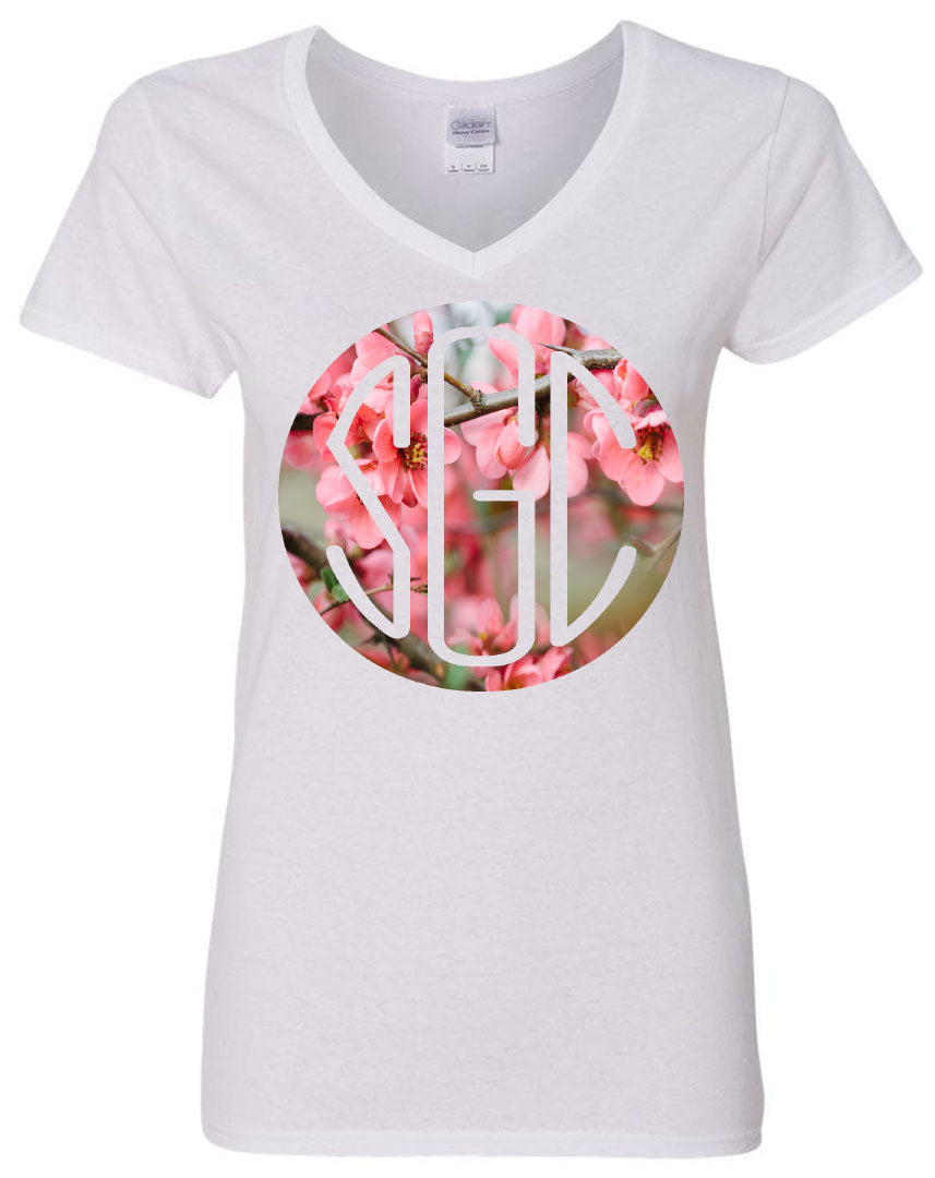 SPRING BLOSSOM ROUND MONOGRAM PRINTED SHIRT - Southern Grace Creations