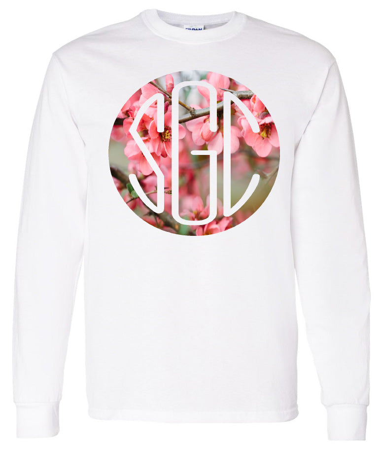 SPRING BLOSSOM ROUND MONOGRAM PRINTED SHIRT - Southern Grace Creations