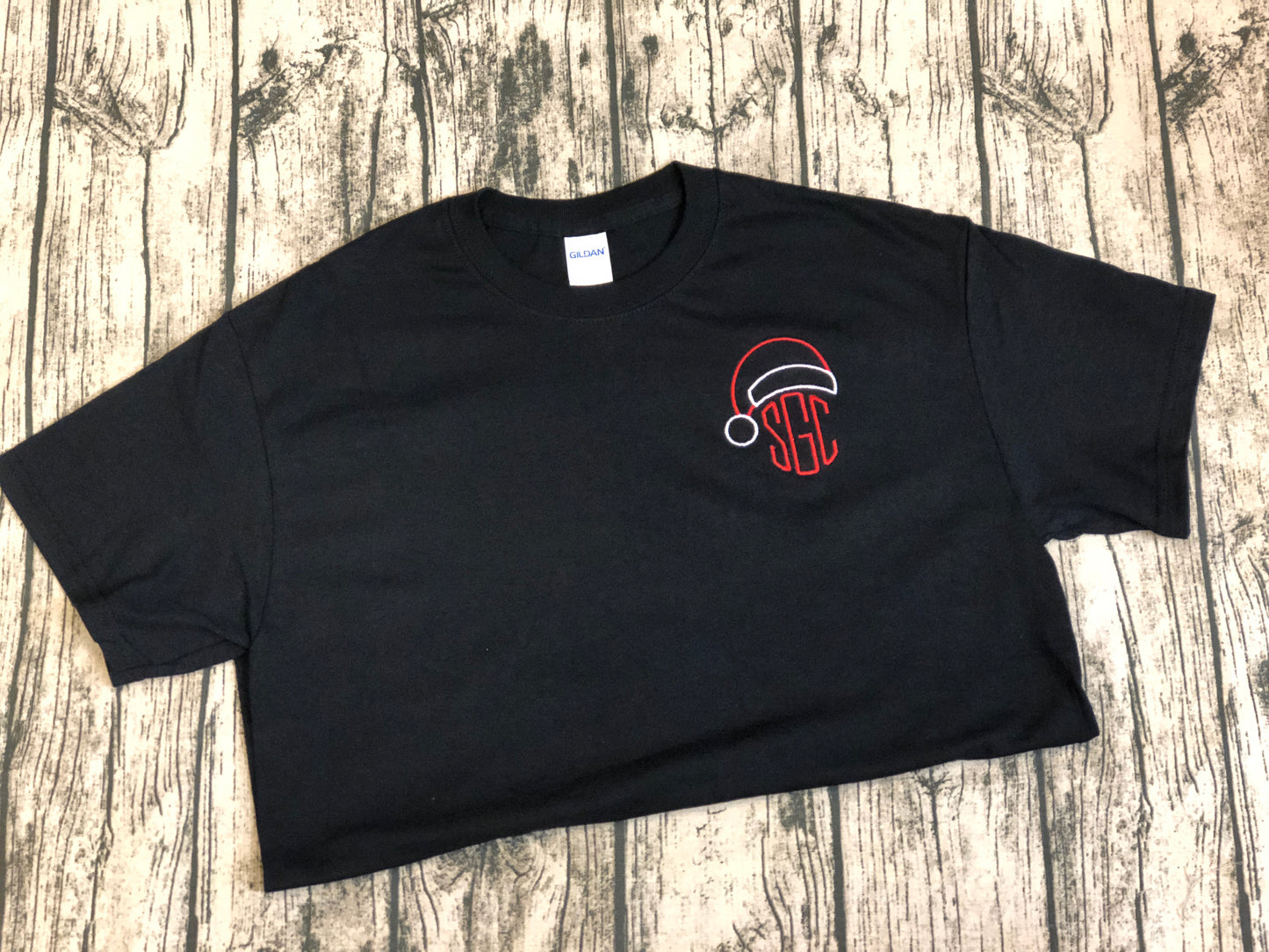 Santa Claus is Coming to Town Monogram Shirt - Black Tee - Southern Grace Creations