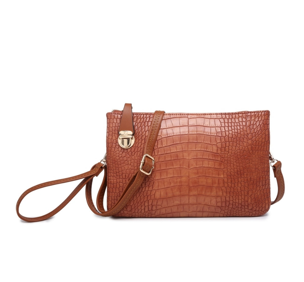 Sarah Monogrammable Crocodile Crossbody/Clutch-Brown - Southern Grace Creations